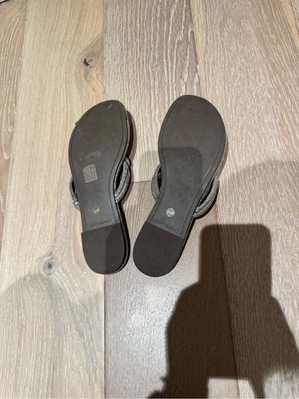 Tory Burch Taupe Metallic Miller Logo Thong Sandals